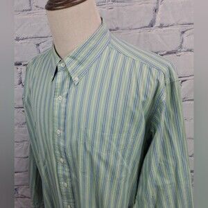 Ralph Lauren Men's Classic Fit Button Down Shirt Green Striped Smooth XXL 2XL
